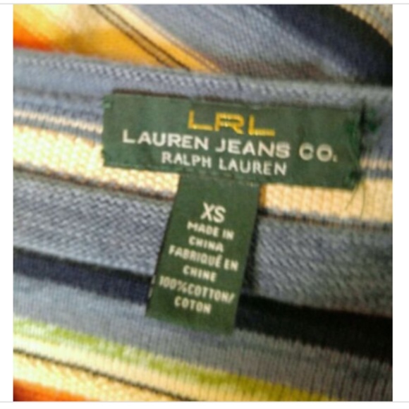 LRL Lauren Jeans Co Ralph Lauren  XS Blue Multi Top Striped Shirt Southwest LS - Picture 4 of 5